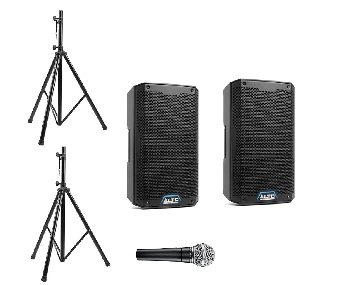 PA System - Two Alto TS408 PA speakers & microphone